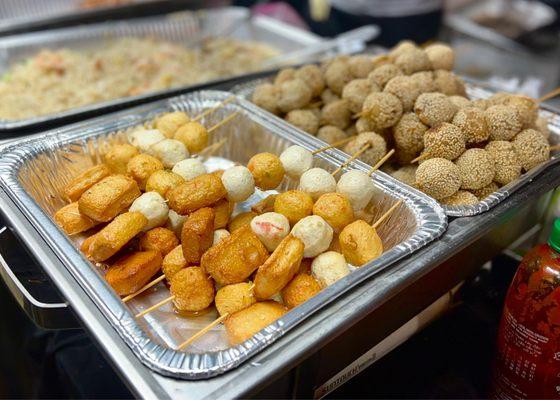 Fried tofu and fish balls + sesame balls