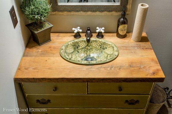 Reclaimed Joist for a custom bathroom sink.