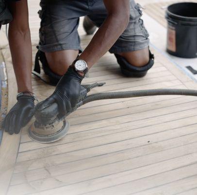 Teak Restoration Re-caulking and Sanding