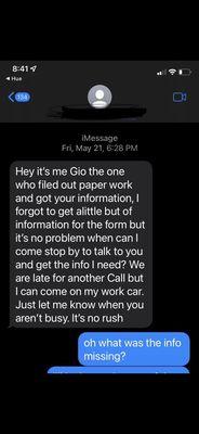 text messages from a creepy employee