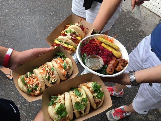 Bao Chicken, Bao Thai (Pork Sausage), Rain Bao (Tofu) and Kimchi Grain Bowl with extra Tofu and Chicken. Yummy!