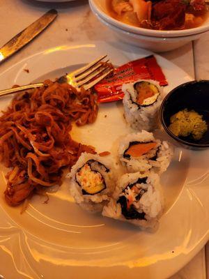 Pad thai and sushi rolls