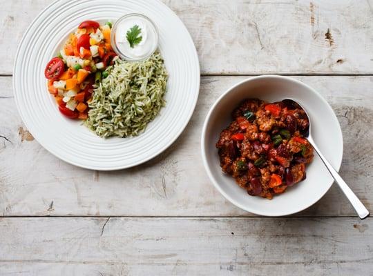 Chef Prakash Niroula's Ancho Pork Chili, Veggies and Cilantro-Pepita Rice