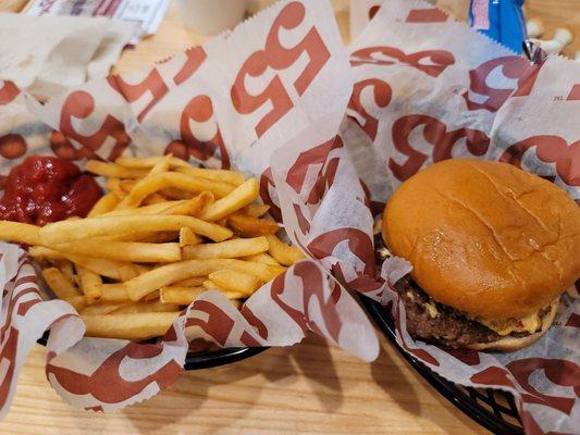 Pimento cheeseburger and fries