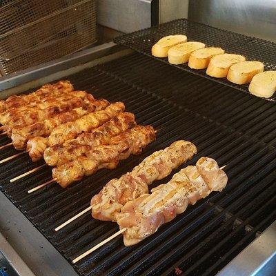 Pinchos and garlic bread.