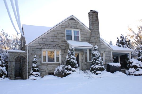 A 1950's granite beauty in the snow.