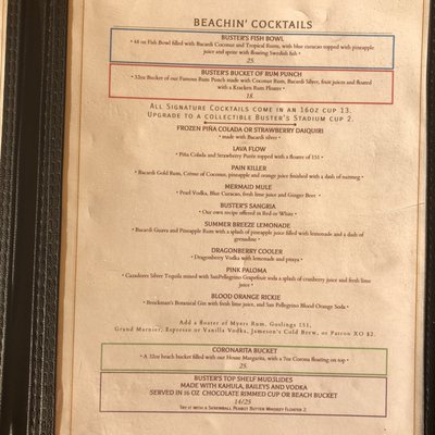 Beachin' Cocktail menu