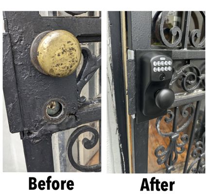 Before mortise lock, after smart lock