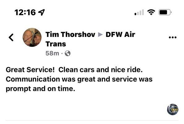 Customer review of great service.