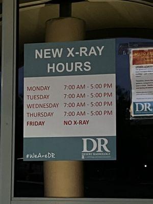 Hours posted on the door of the facility