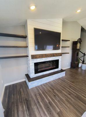 Very Modern fireplace added to a customers living room completely built from scratch and installed in one day