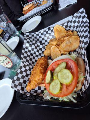 Fish sandwich and chips