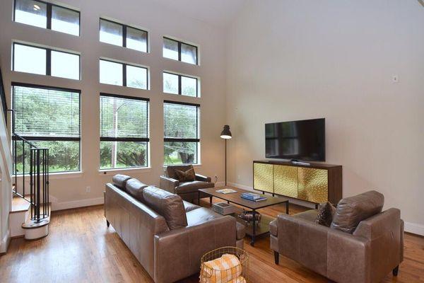 Here's our Sheila sideboard in action alongside our Remington leather sofa and chairs in a beautifully staged home.