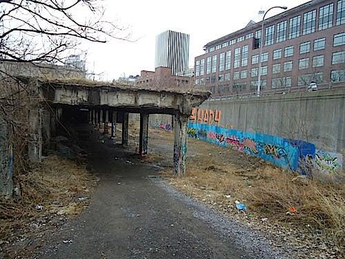 East entrance to the former Subway leading to the tunnel portal which goes beneath Court Street.