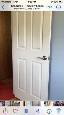 Bedroom door installed