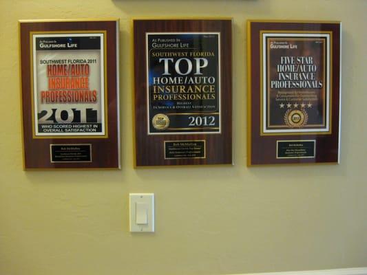 2011 - 2012 - 2013 Award for Top Home/Auto Insurance Professionals.  Five Star Insurance Professionals.