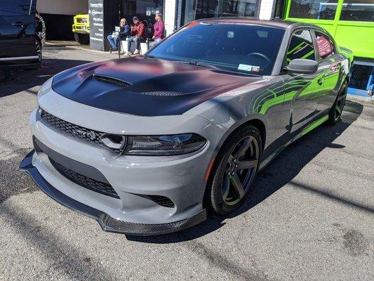 2020 Dodge Charger After XPEL Ultimate Plus paint protection film installed on the full nose and Windows Tinted with XPEL Prime XR Plus 5%