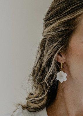 White - Floral Handmade Clay Earrings