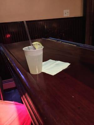 $4 margaritas (happy hour) also served in a plastic cup.