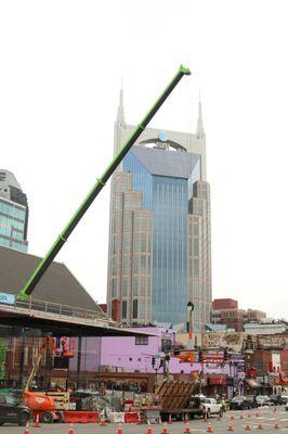 Handle with care! Our 500 ton crane setting glass in a new building on Broadway. Clark Crane LLC, Nashville, TN.