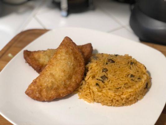 Shrimp Empanadas and Arroz con Gandules