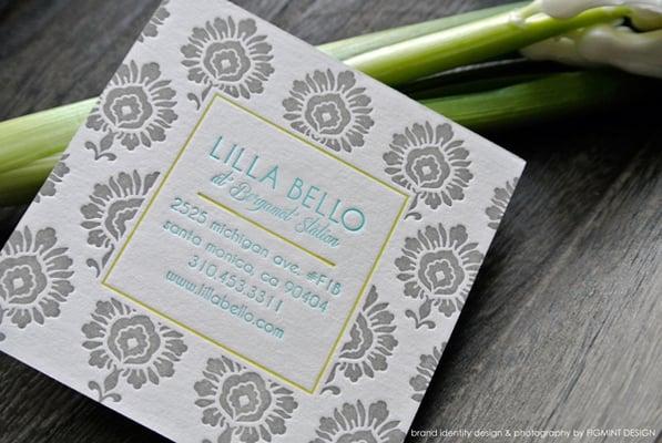 Brand Identity Design and custom letterpress business card for Lilla Bello / Floral Artistry & Event Styling.