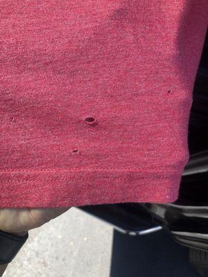 Brought my shirt to best way cleaners and received it back looking like this. Owner tells me I can't help you not my problem.