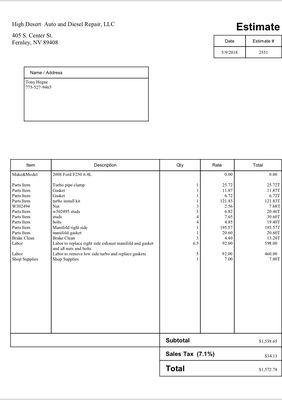 Estimate for repair cost just for the exhaust leaks.