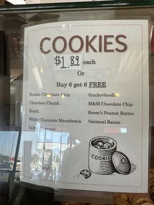 Cookie Menu. Buy 6 and Get 6 Cookies Free.