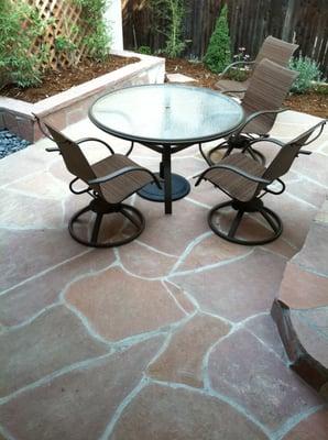 Red Flagstone Patio and Raised Beds