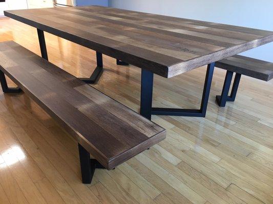 Dining room table made out of French Oak from the wine industry