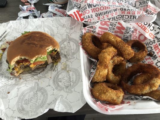 Known for their BBQ- but their burgers and onion rings are great!