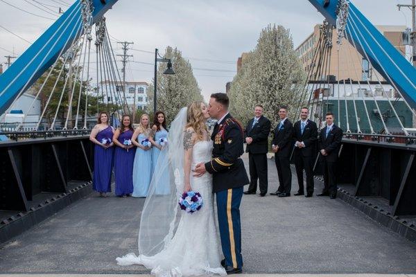 Bridal party with bride and groom