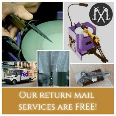 Our return shipping services are for FREE with insured priority mail with FEDEX. We try our best to return your shears as soon as possible.