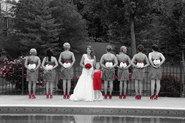 Cincinnati Ohio wedding. Black and white colorized photo.