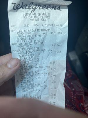 Receipt in hopes you can get the right cashier