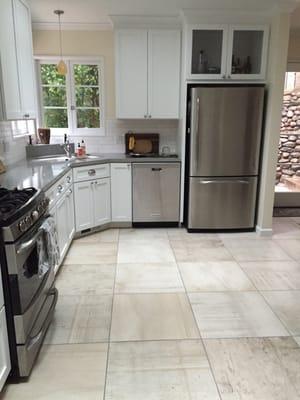 Kitchen backsplash and floor.