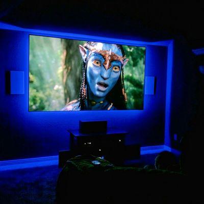 Black Diamond screen with JVC 4K projector installation in a media room