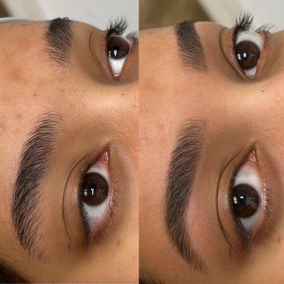 Eyebrows threading before and after results. 
She wanted to keep them full and bold and she got it full and bold brows.