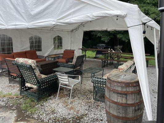 Outdoor, covered soft seating