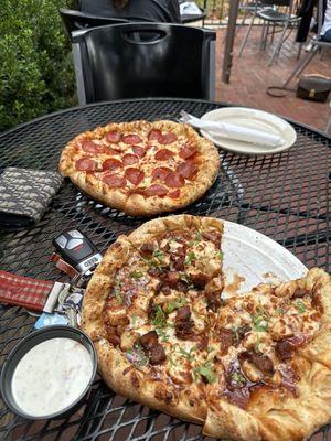 BBQ Chicken Pizza and Pepperoni Pizza