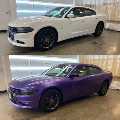 Vinyl wrapped charger . Satin purple metallic