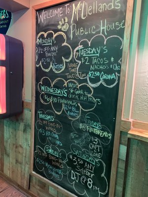 Daily Specials on chalkboard