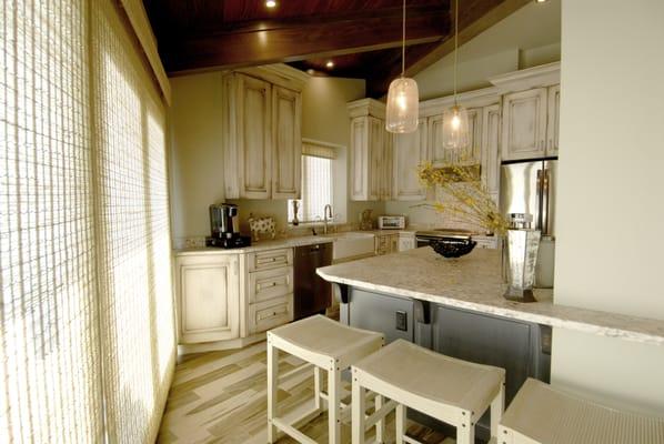 Lake house, compact kitchen is functional and beautiful