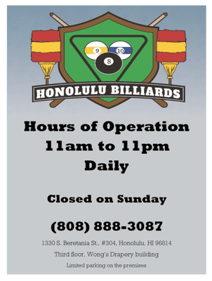 New Hours of Operation