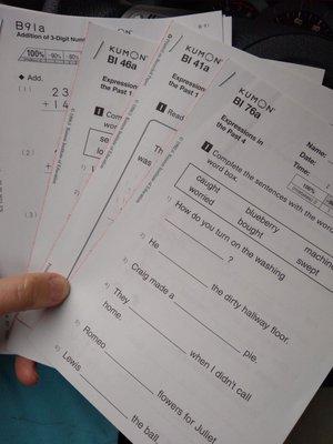 Samples of daily Kumon packets