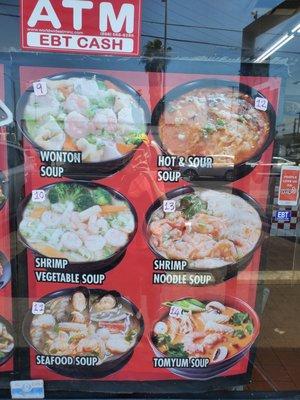 Wonton soup, Shrimp vegetable soup, seafood soup, Tom yum soup, shrimp noodle soup, Hot and sour soup