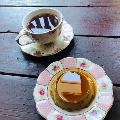 Coffee Flan and Mint tea