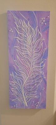 Original "Feather Love" acrylic mixed media painting. Gloss finish.