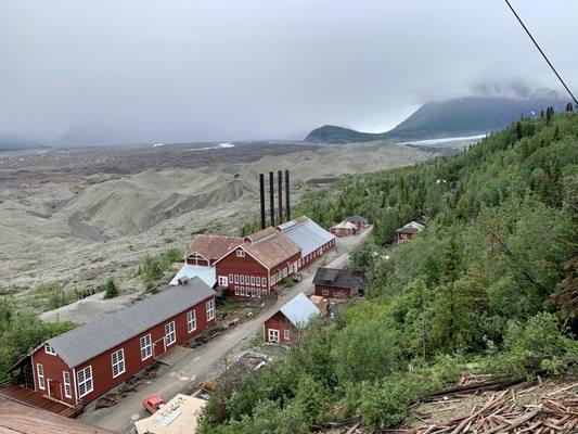 Looking down on the town of Kennicott from high above.